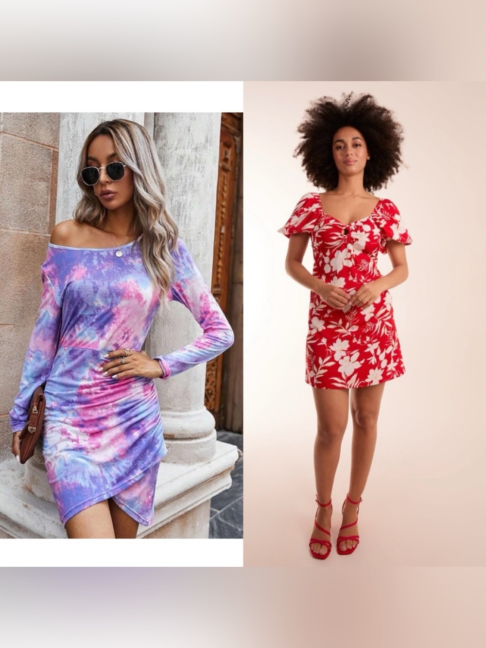 BUNDLE Tie Dye Bodycon dress + Red/cream Flowers  Milkmade Style mini Dress